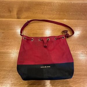 Michael Kors Two Tone Red Leather Bucket Bag